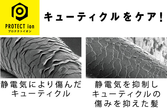 プロテクトイオンはキューティクルの静電気を抑える